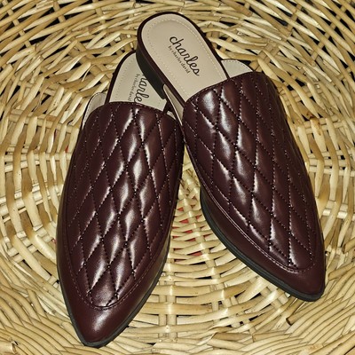 Charles By Charles David Este Flats Size 6.5  Quilted Maroon Mule $139 NWOB  SB9