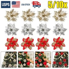10x Poinsettia Artificial Christmas Flowers 5.5" Xmas Tree Decoration Ornaments