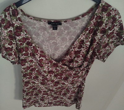 New Yorker Damen Top L mehrfarbig Blumenmuster V-Ausschnitt Kurzarm Basic