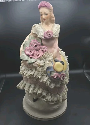 Antique Victorian Lady Pink Dress Lamp Porcelain Lady Figurine - Image 1 of 4