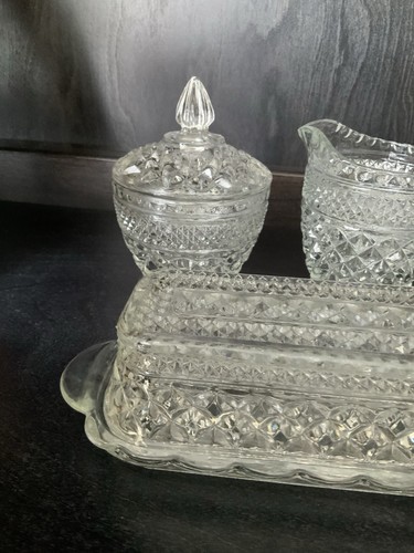 Anchor Hocking Vintage Wexford Butter Dish Creamer & Sugar Bowl With Lids - Picture 9 of 9