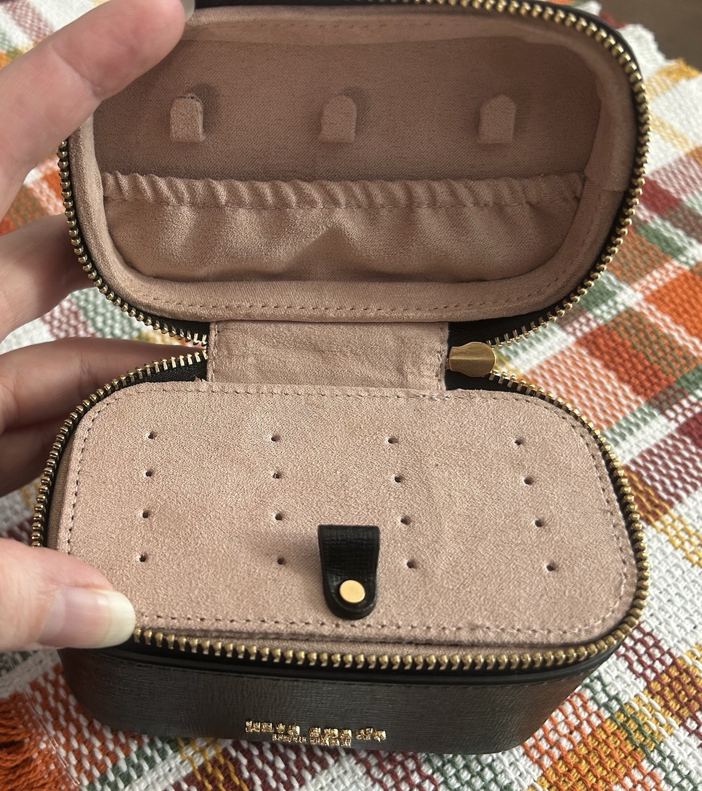 Kate Spade Black Leather Jewelry Box Zip-Around Lined Organizer for Rings & More thumbnail 2