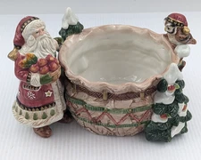 Fitz and Floyd Classics Christmas Lodge Tidbit Candy Nut Bowl Dish Santa Owl