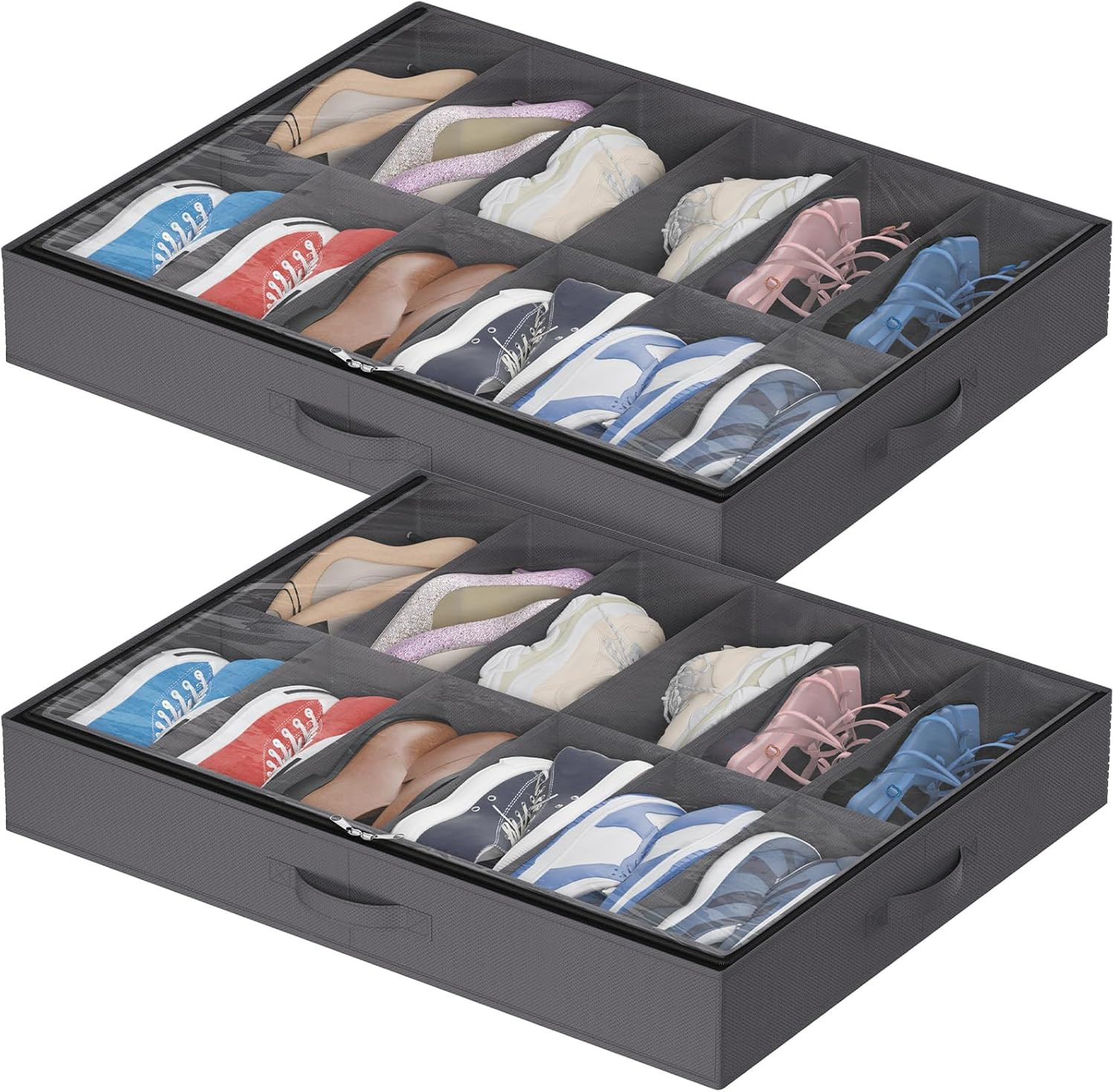 Contenitori Scarpe Sottoletto in Tessuto Set da 2 - Ultra Piatto 10.9cm