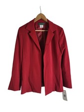 Harve Benard Red Single Breasted Blazer Classic Tailoring Open Front Size 8