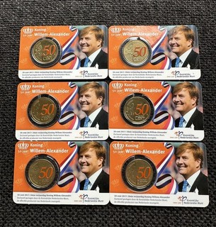 NEDERLAND 6x 50 EUROCENT 2017 'KONING WILLEM ALEXANDER' FARBE IM COINCARD.