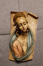 ANTICO ALTORILIEVO ICONA IN LEGNO DIPINTO RAFFIGURANTE MADONNA MADE IN ITALY