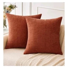 MIULEE Pack of 2 Couch Throw Pillow Covers, 18x18 Inch, Burnt Orange Chenille...
