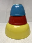 Vintage Pyrex Nesting Mixing Bowls, Primary Colors-Blue, Red & Yellow Set Of 3
