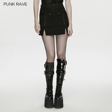 Punk Rave Women Black Gothic Punk Skull Embroidered Mini Hot Short Skirt