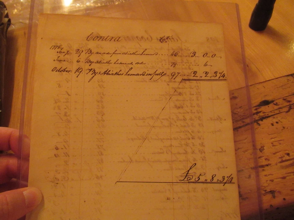 1775 Colonial Ledger Page James Cooper Dr w/ Abiathar Leonard Contra Entries - Image 3 of 4