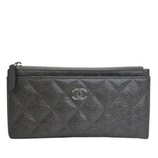Chanel Quilted Lambskin Camellia Zip Pouch Women Grey One Size