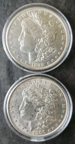 1890 and 1900 $1 Morgan Silver Dollars in Capsules