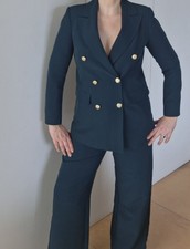 Tuta Bianca Saggia Made In Italy, Verde Scuro Bottoni Dorati, S. Giacca Pantalone