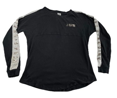 Women s PINK Victoria Secret Black,White,&Gold Cotton Long Sleeve Shirt Size L