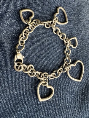 Tiffany & Co. 925 Sterling Silver Open Heart Charm Bracelet 8'' 34.3g