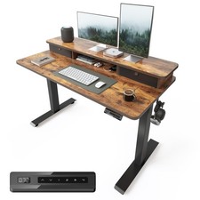 48 x 24 Inch Height Adjustable Standing Desk with Double Drawer, Stand Up Tab...