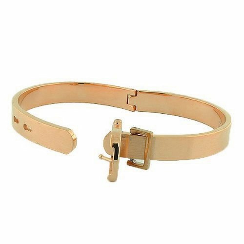 Stainless Steel Rose Gold-Tone Belt Buckle Bangle Bracelet - Picture 2 of 3