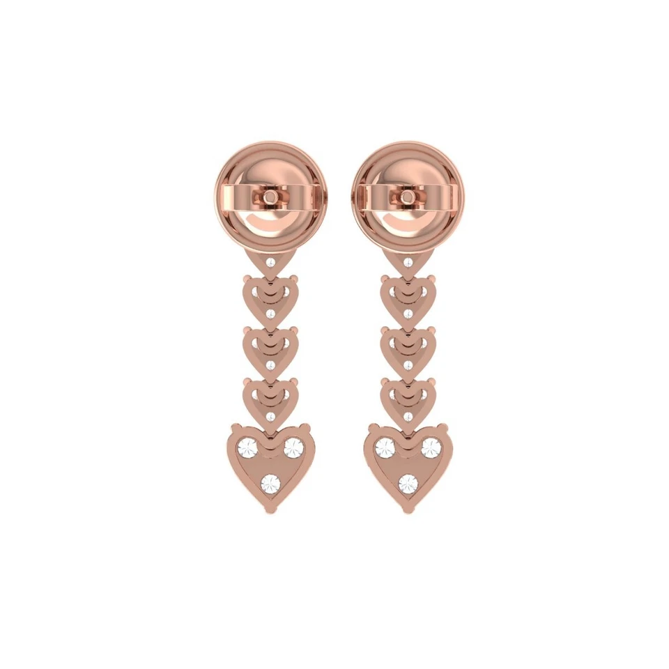 0.73 Ct Lab Grown CVD Round Diamond Dangle Heart Earrings 18k Rose Solid Gold - Image 4 of 4