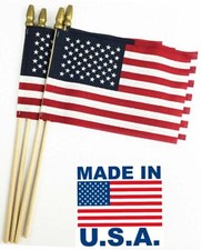 American U.S.A. Flags 4" x 6" Set of 12 on wood stick Patriotic Made in U.S.A.