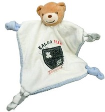 Kaloo doudou carré plat ours velours écru et bleu 28 cm environ