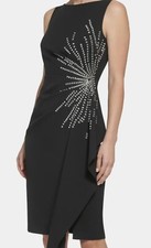 NWOT Retail $158 Eliza J Boatneck Embellished Sleeveless Side Ruched Dress