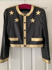 Stunning Iconic Vintage Escada 1990s Cropped Black/gold Leather Jacket Uk 16