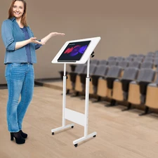 Portable Podium Stand with Wheels Adjustable Laptop Desk Standing Desk White NEW