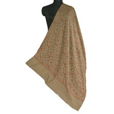 Sanskriti Vintage Long Pure Woollen Brown Shawl Handmade Suzani Scarf Stole