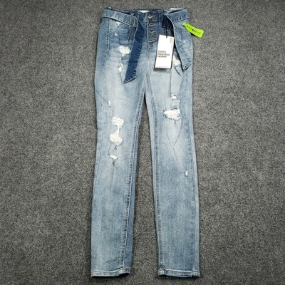 Skinny Belted Stone Blue Denim 