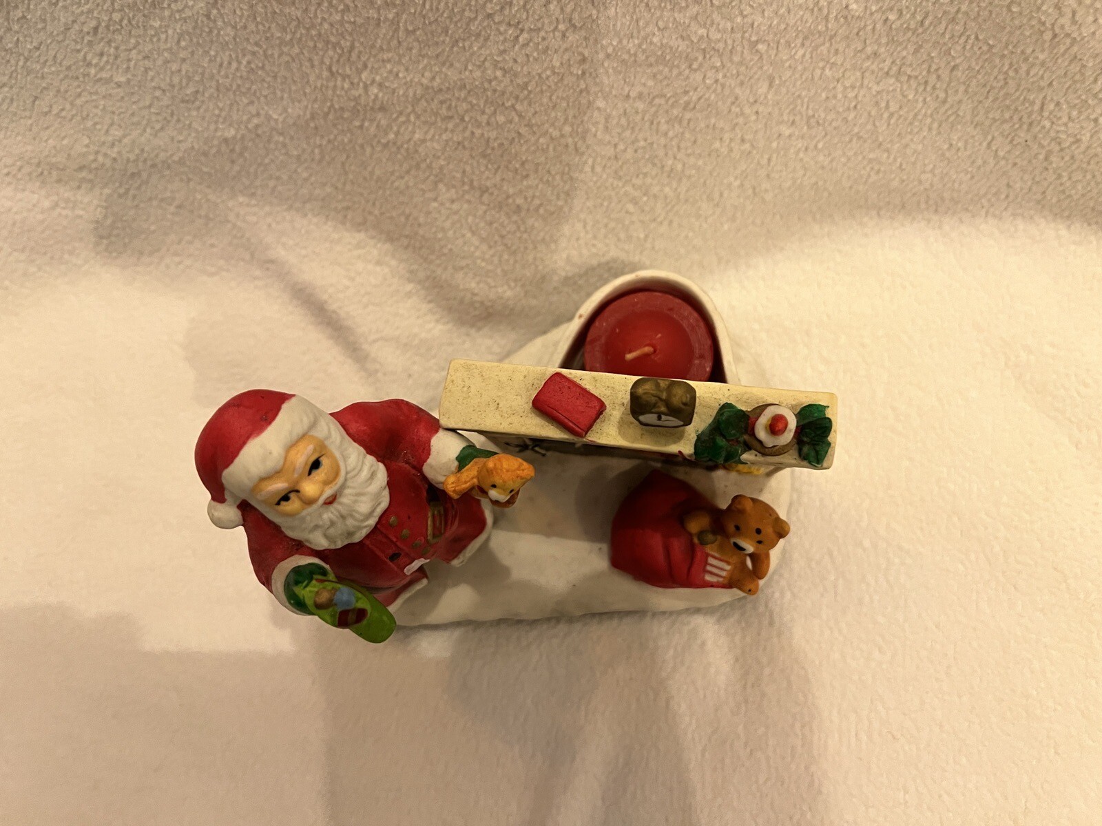 Vintage Porcelain Christmas Tea Light Holder, Santa by the Fireplace