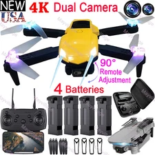 FPV Wifi RC Drone Wide Angle HD 4K Camera Foldable Quadcopter Selfie + 4 Battery
