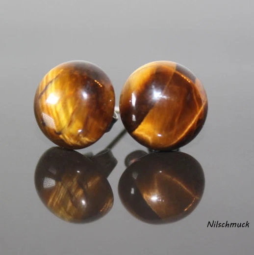 Damen Tigerauge Cabochons Ohrring/ Ohrstecker 8mm Edelstahl  Modeschmuck - Bild 1 von 2