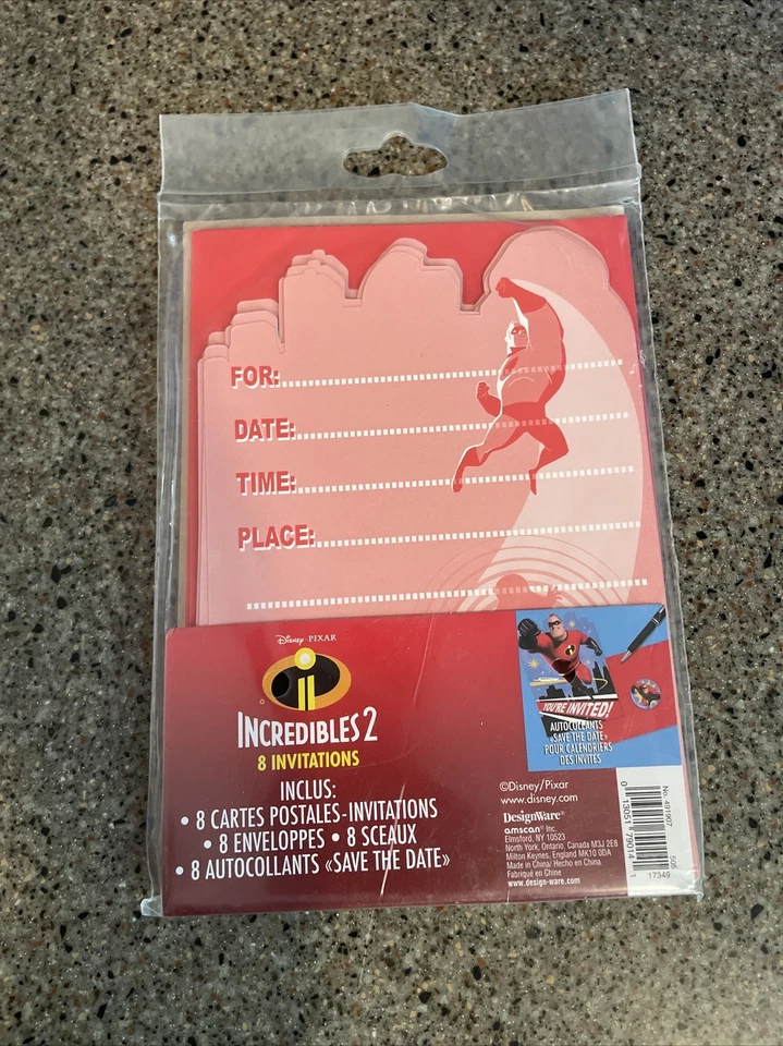 INCREÍBLES 2 INVITACIONES (8) ~ Suministros de Fiesta de Cumpleaños Papelería Tarjetas Notas Foto 2 de 2