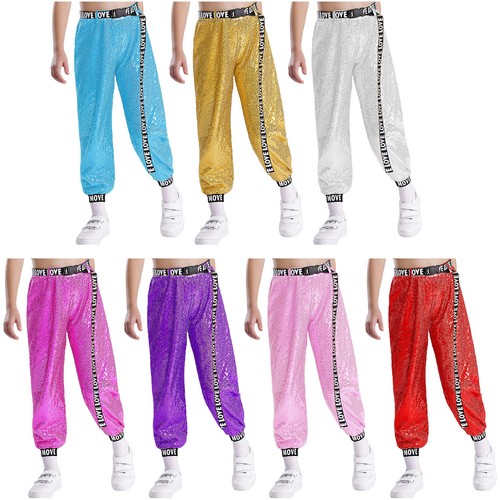 Kids Girls Trousers Birthday Pants Dance Leggings Hip Hop Dancewear Jazz Soft - Picture 3 of 68