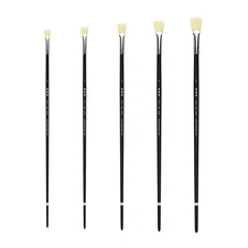 XDT#656 Fishtail Fan Art Brush Set 5Pc #0#2#4#6#8 Hog Acrylic Oil Watercolor