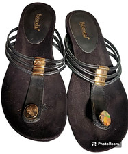 Bjorndal Black Leather Sandals Size 8 Gold Hardware Designer Chic