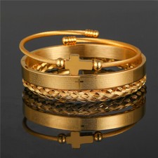 Men's Stainless steel Cross Engraving Bangle Bracelet 3 Pcs Fashion Jewelry Set