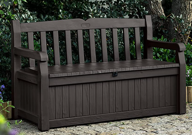 Keter Eden 213126 70-Gallon Bench with a Storage Box - Espresso Brown