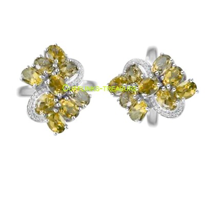 Natural Citrine & CZ Gemstones with 925 Sterling Silver Cufflinks for men's #888