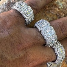Hip Hop Ring For Men 925 Sterling Silver Iced Flooded Out Round & Baguette CZ