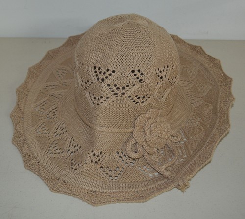 Lady Women Medium Floppy Brim Hat With Crochet Beach Hat Sun Hat Summer Beige