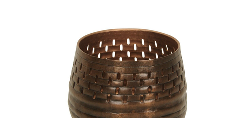 Windlicht Metall kupfer Alu Antik Look Ø14cm H12,5cm Tischdeko Deko Gartenlicht - Bild 2 von 2