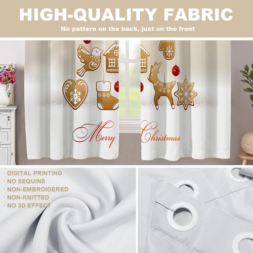 Christmas Tree Bedroom Curtains, Christmas Gingerbread Holiday Greetings Blac... - Picture 4 of 6