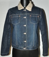 Old Navy Girl's / Juniors Size 14 Dark Blue Denim Jean Button Up Jacket Fleece