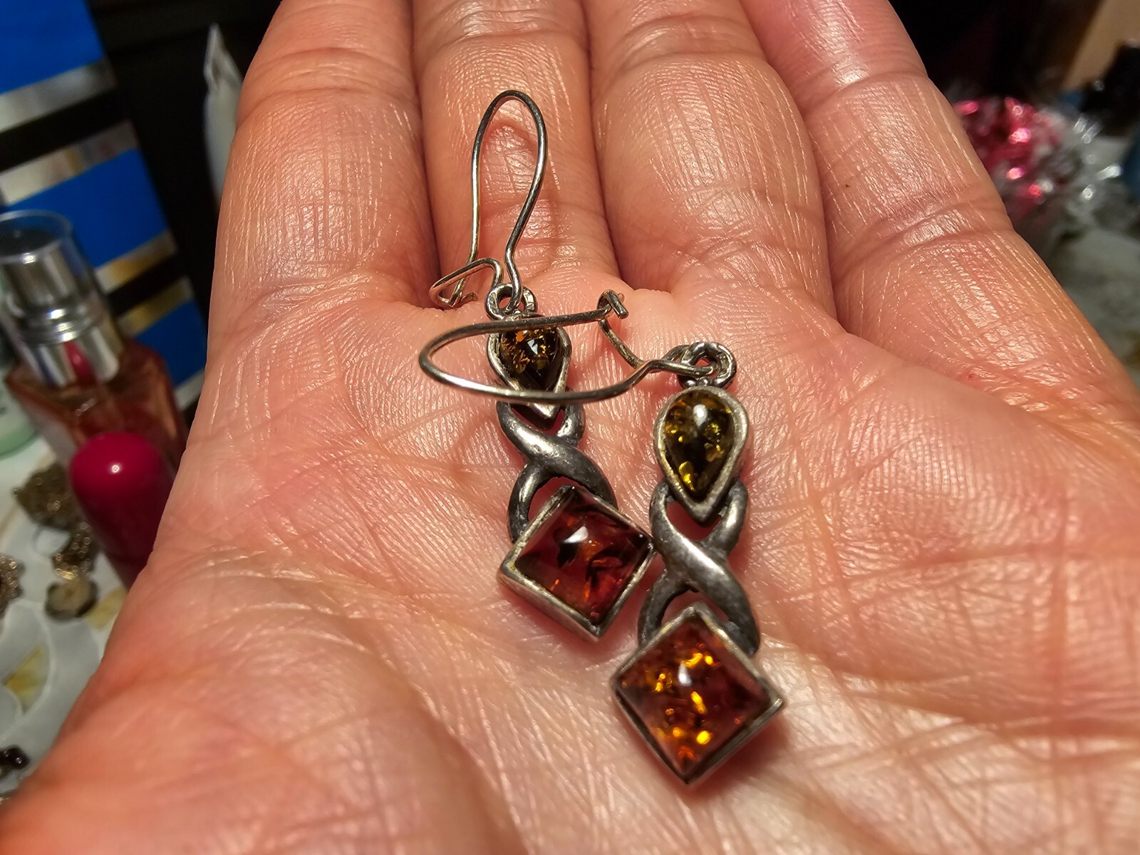 Small Amber Solid silver earrings no hallmarket i… - image 2