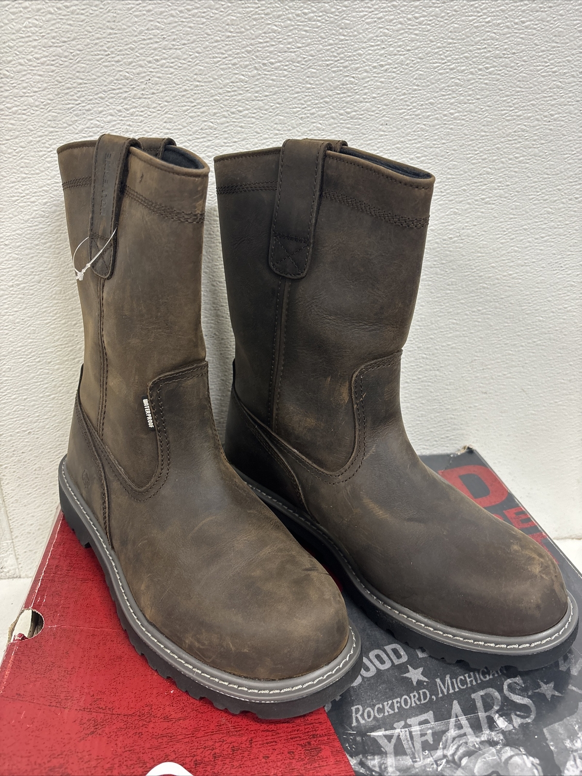 Wolverine Mens Dark Brown Leather Floorhand WP ST 10in Work Boots Size 9.5 #u6