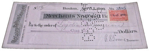 APRIL 1899 OLD COLONY RAILROAD NEW HAVEN RAILROAD COMPANY DIVIDEND CHECK #3585