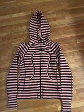 Lululemon Athletica Vintage Scuba Full-Zip Hoodie Pink Black Striped