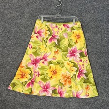 Vintage Talbots Womens Yellow Floral Skirt Size 12 Cotton Silk Spring Lined